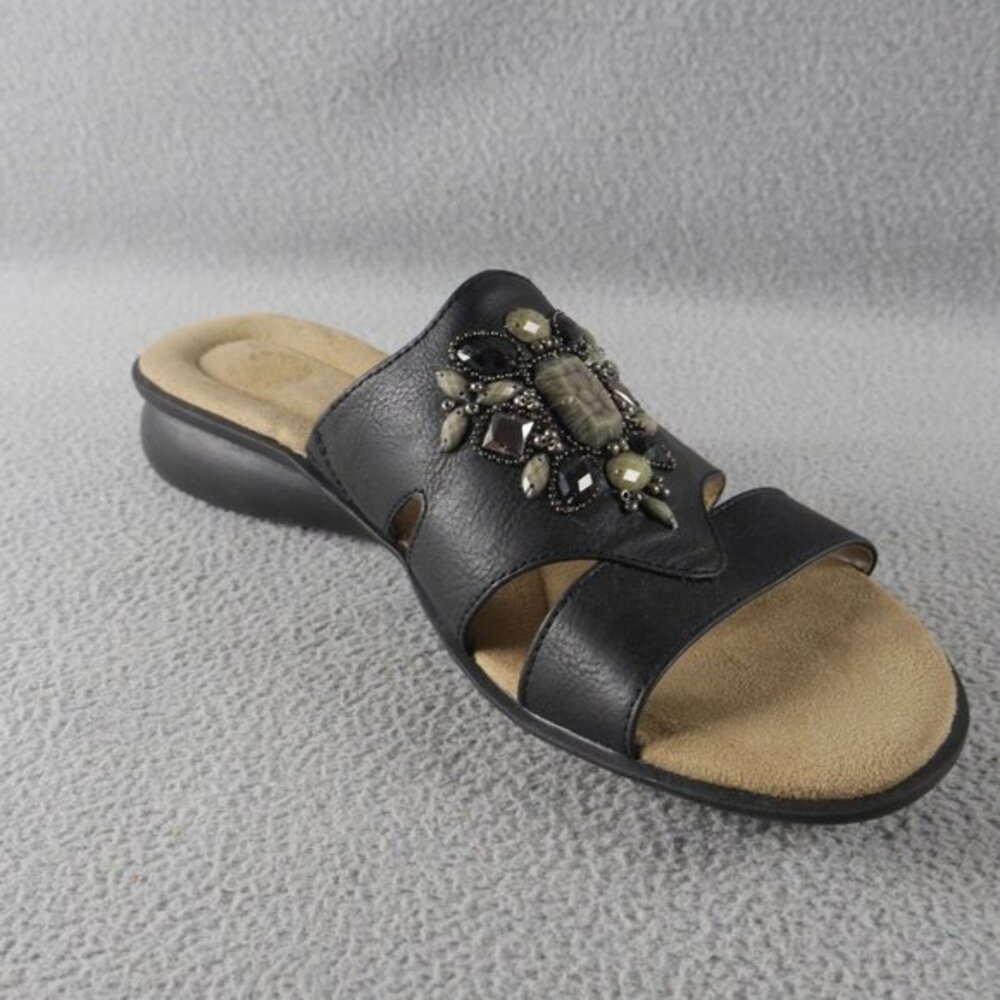 NWOB NATURLIZER Black Faux Leather "JYPSY" JEWELED Slide Sandal WOM Size 9.5 ANB
